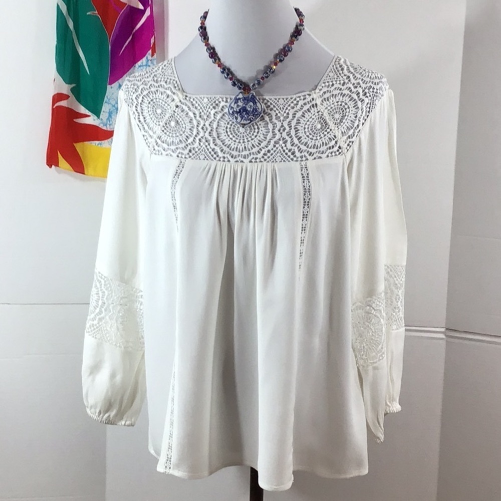 Joie white crocheted lace boho top M